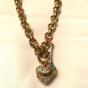 Juicy Couture Gold Necklace with Heart and Floral Accents